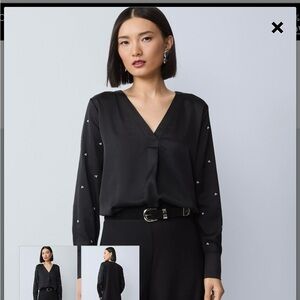 NWT Ann Taylor Pearl Embellished Mixed Media Top